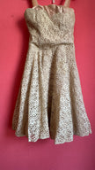 Vintage Estimated 1950s Cream Lace Party Dress With Satin Bow