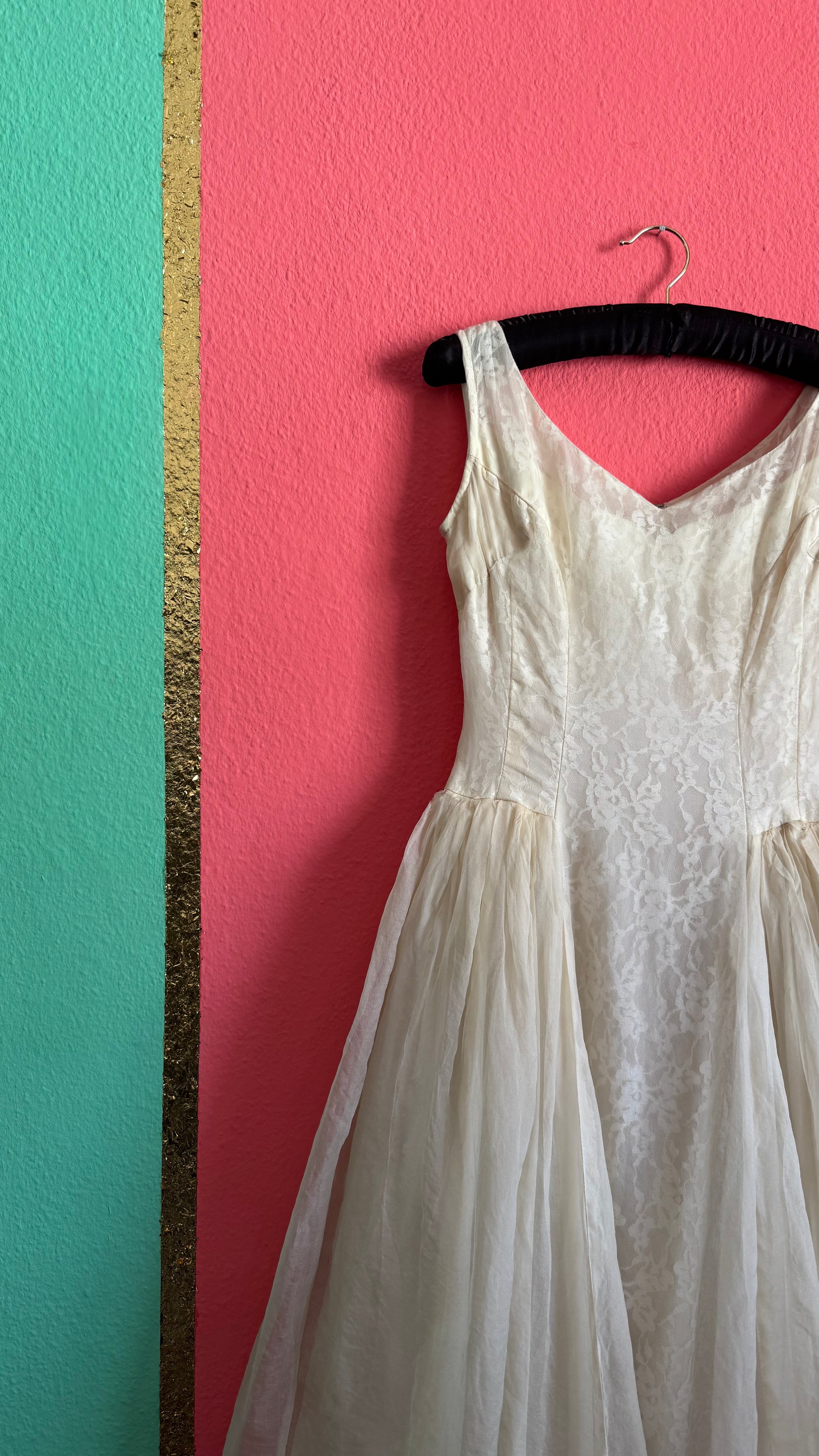 Vintage Emma Domb 1950s Ivory Lace Tulle Party Dress