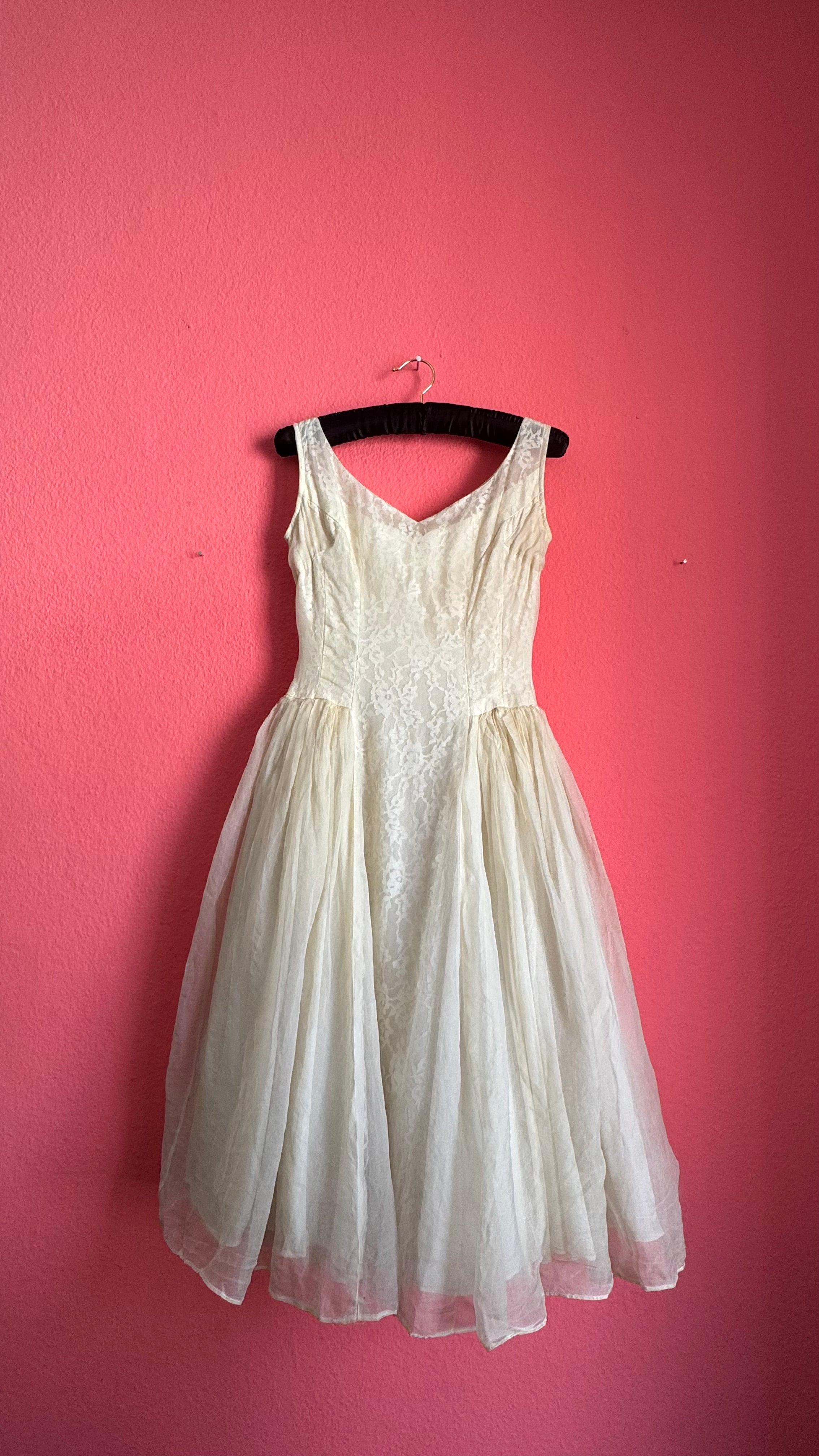 Vintage Emma Domb 1950s Ivory Lace Tulle Party Dress