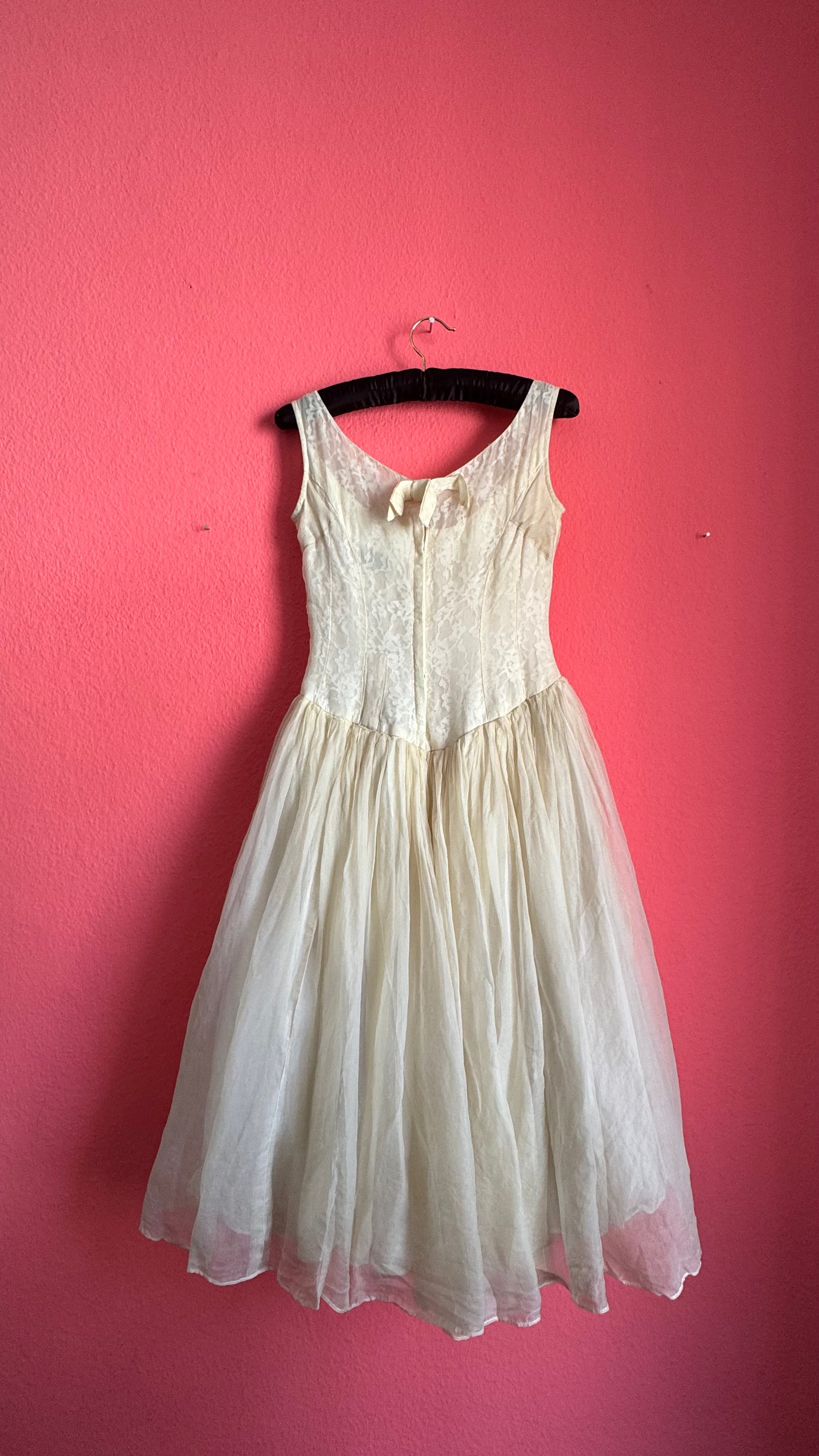 Vintage Emma Domb 1950s Ivory Lace Tulle Party Dress