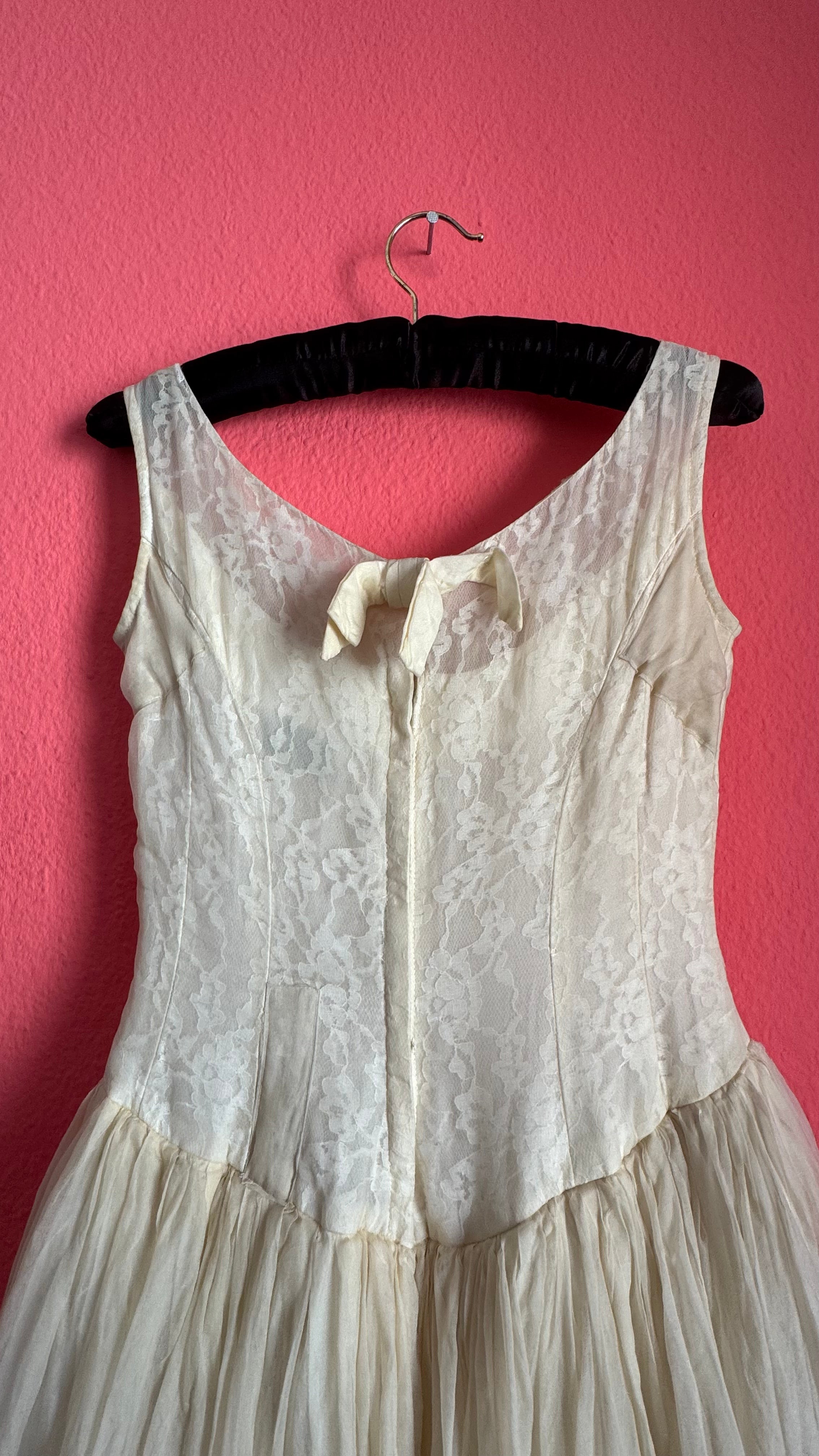 Vintage Emma Domb 1950s Ivory Lace Tulle Party Dress