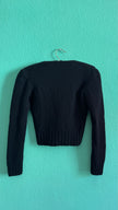 Vintage 1980s Black Cropped Knit Sweater With Floral Embroidery