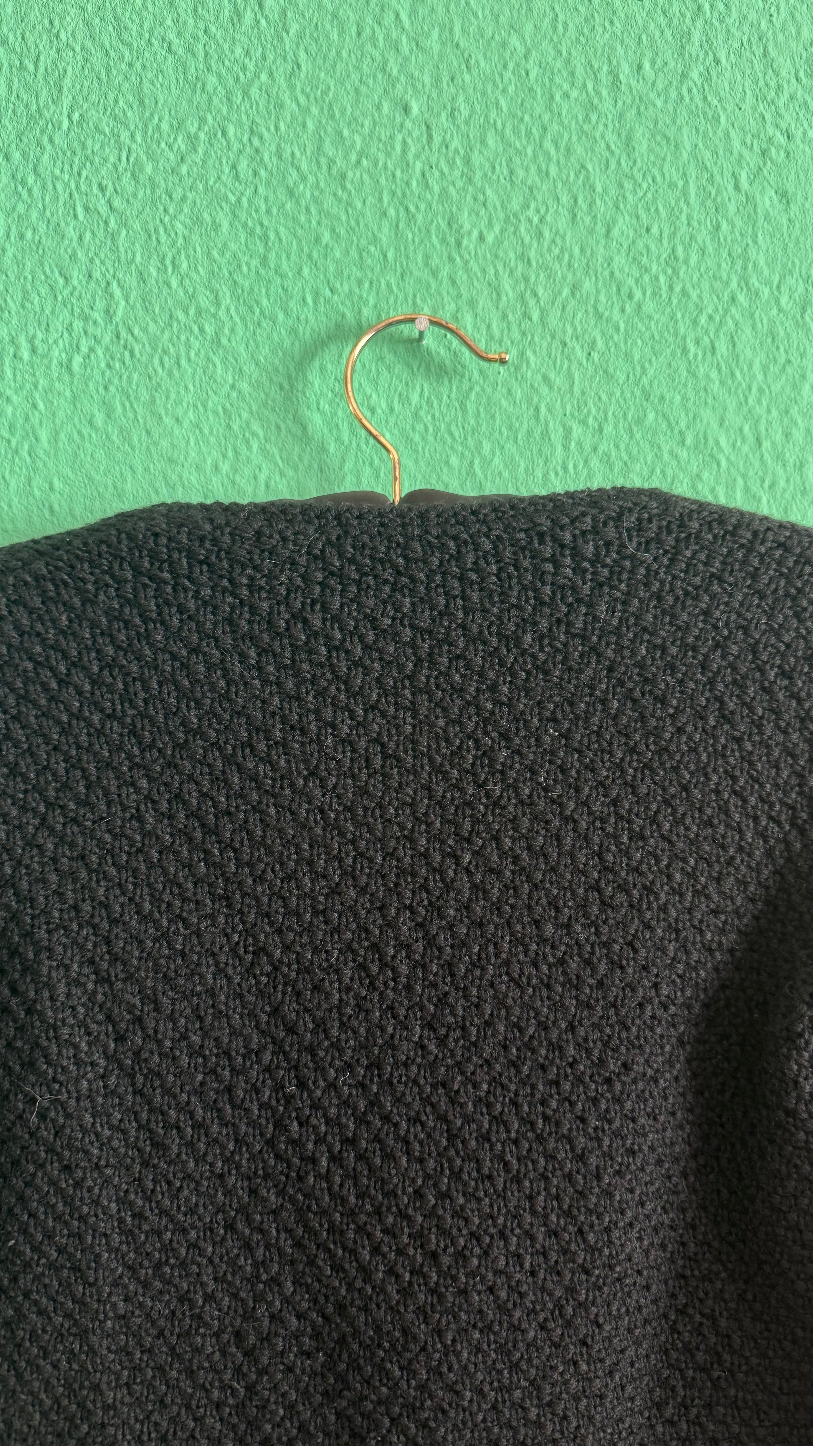 Vintage 1980s Black Cropped Knit Sweater With Floral Embroidery