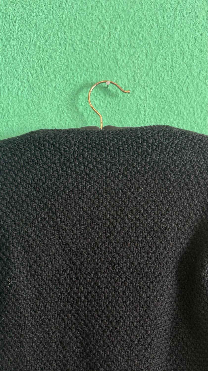 Vintage 1980s Black Cropped Knit Sweater With Floral Embroidery