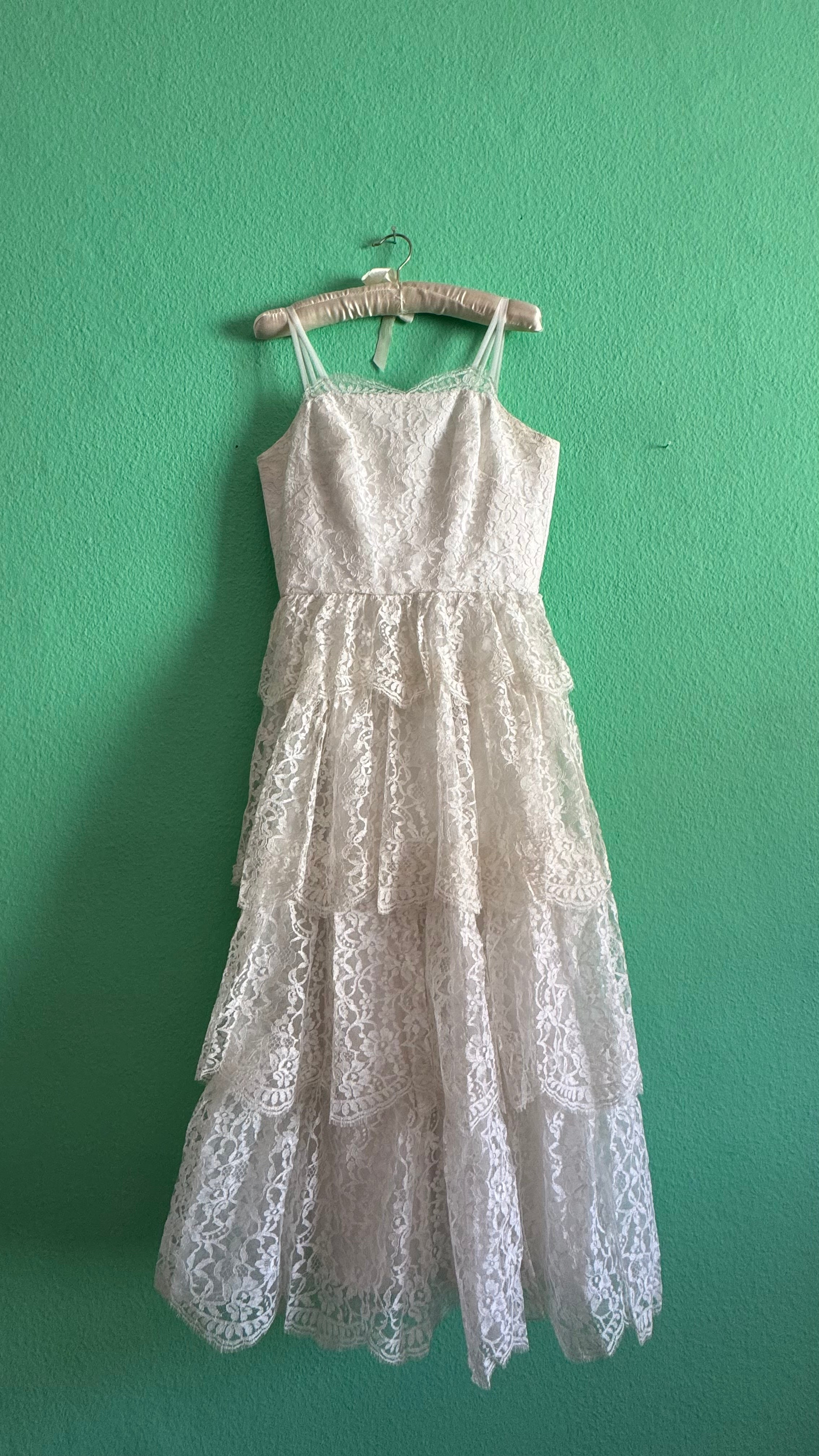 Vintage 1950s White Tiered Lace Party Dress