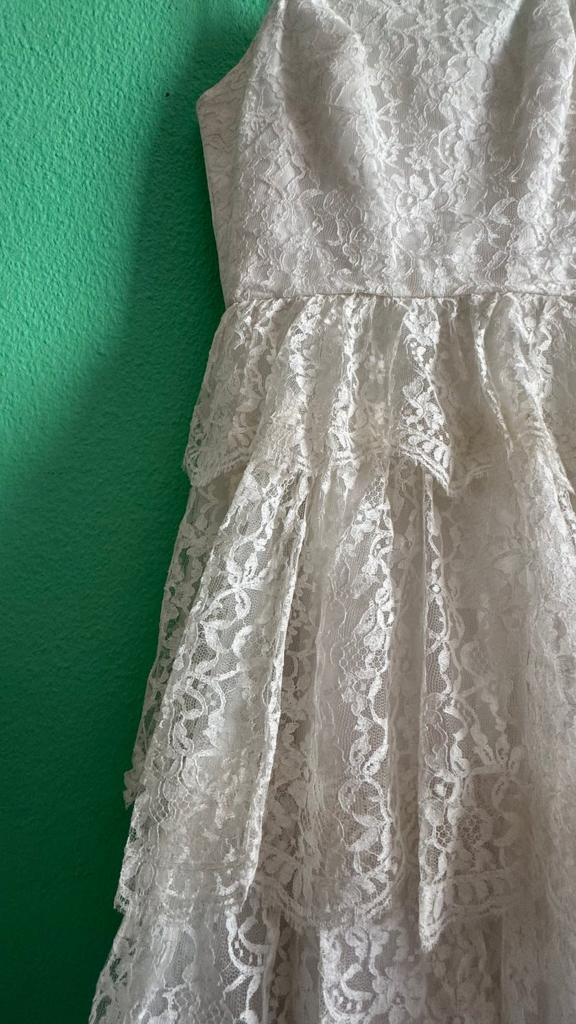 Vintage 1950s White Tiered Lace Party Dress