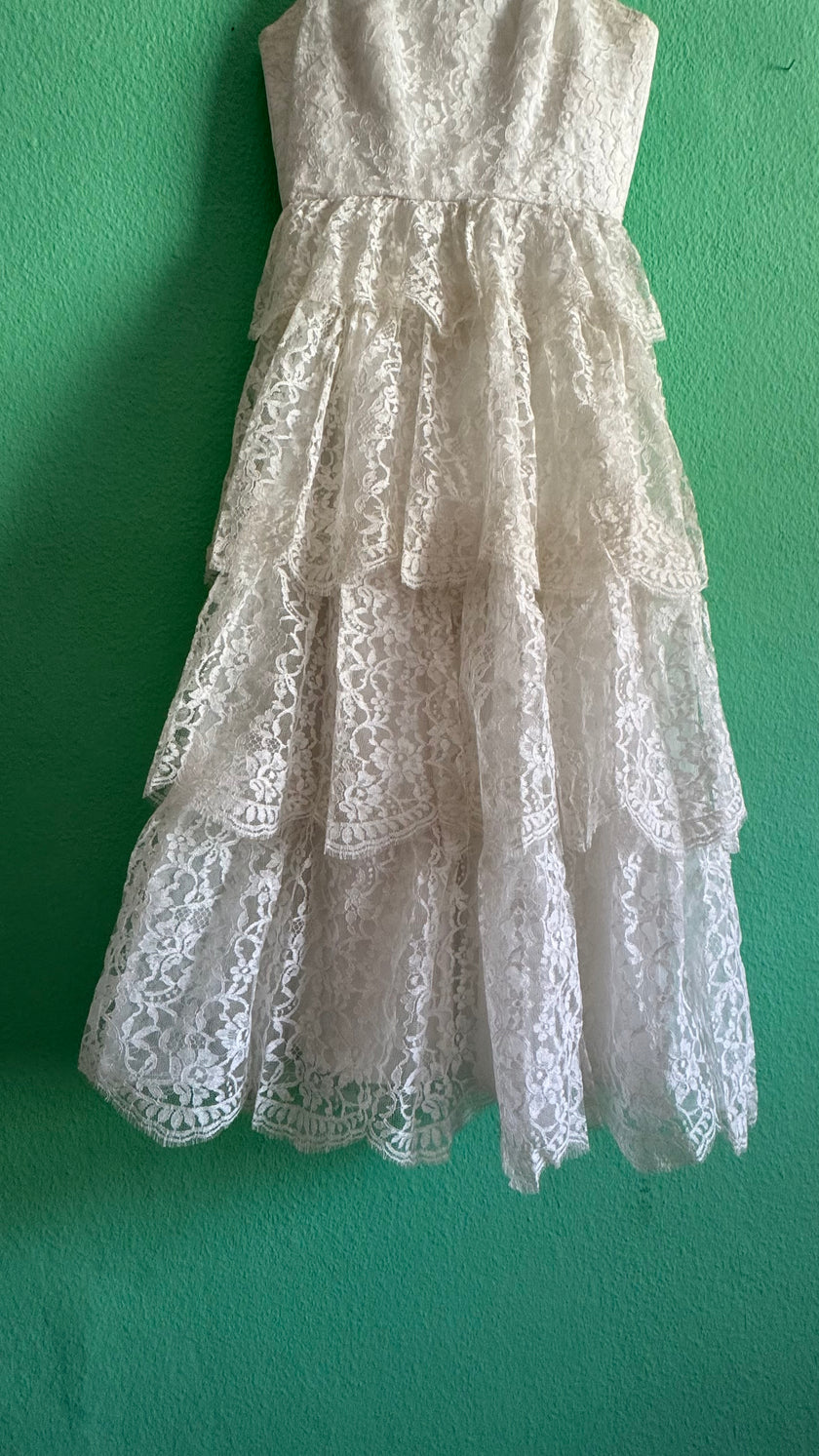 Vintage 1950s White Tiered Lace Party Dress