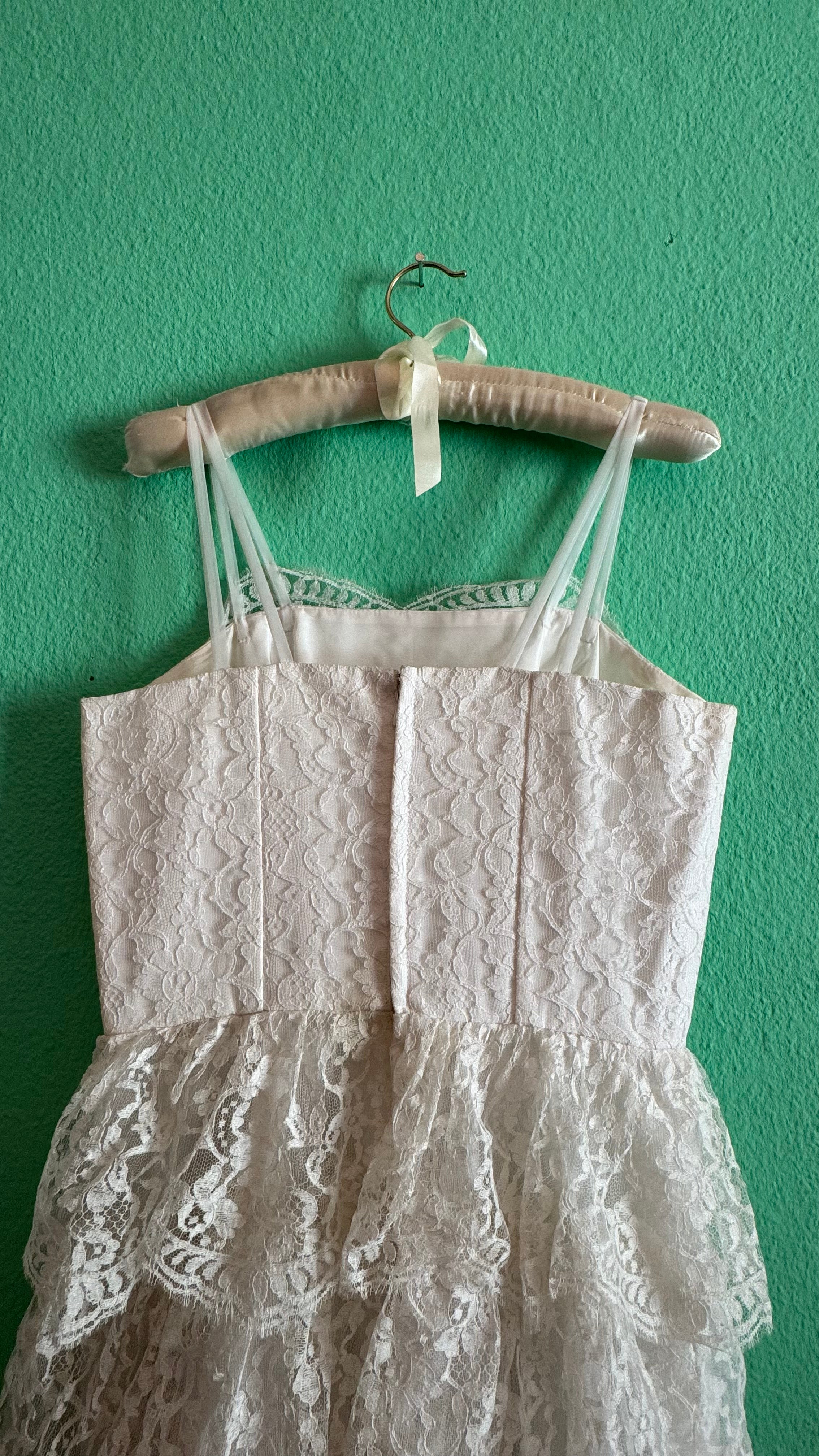 Vintage 1950s White Tiered Lace Party Dress