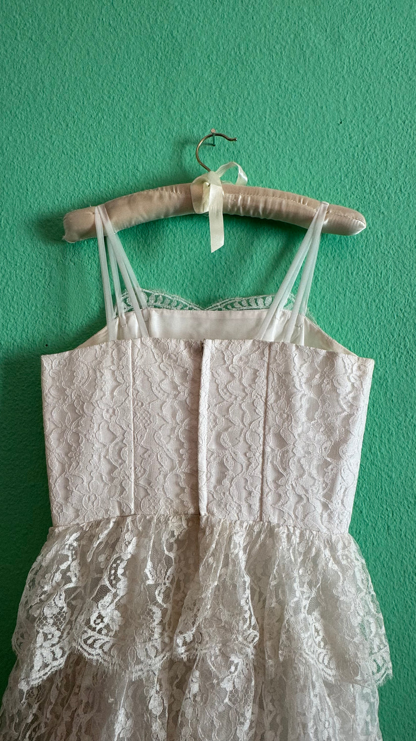 Vintage 1950s White Tiered Lace Party Dress