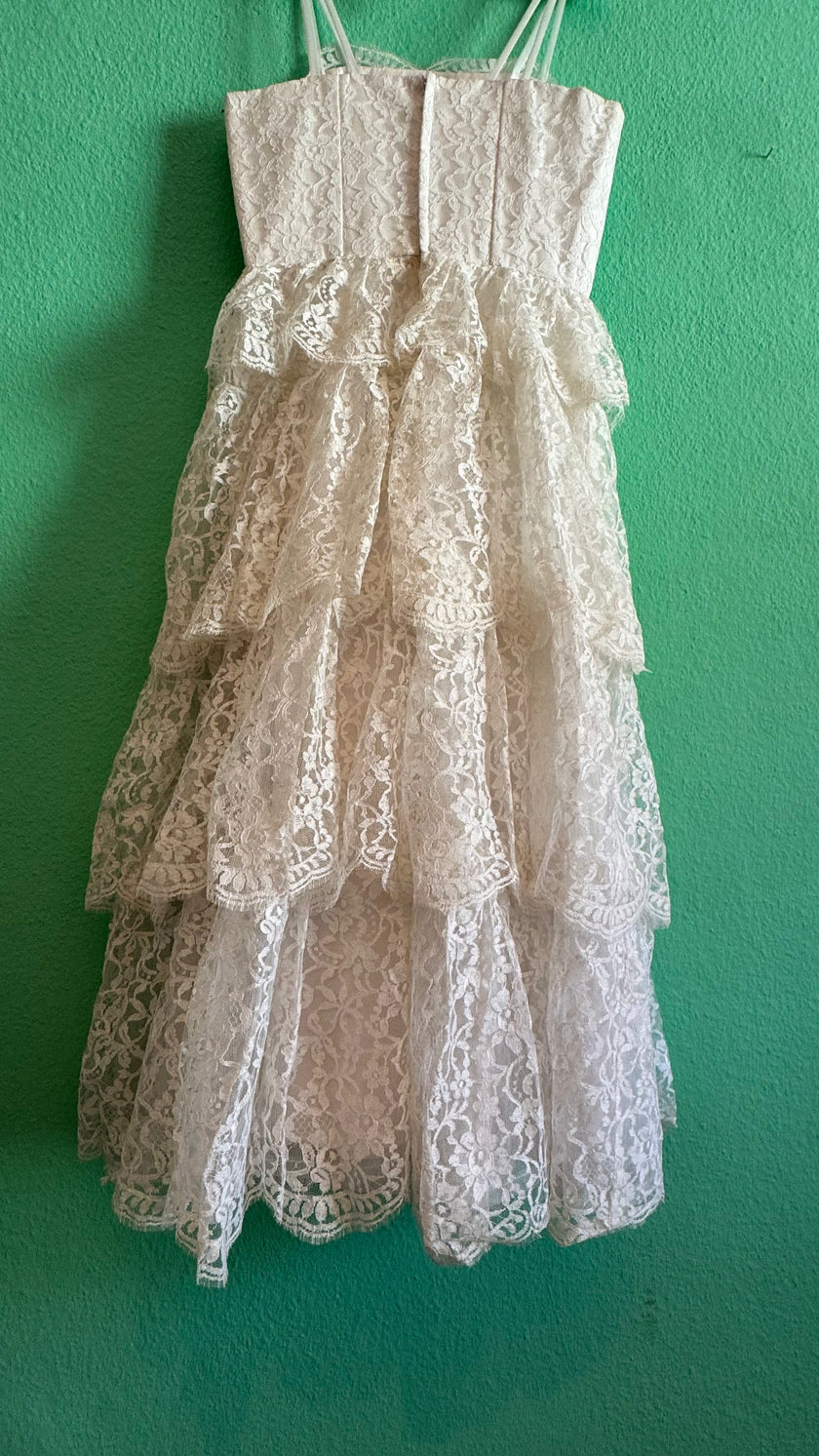 Vintage 1950s White Tiered Lace Party Dress