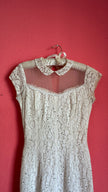 Vintage 1950s Ivory Lace Wiggle Dress With Sheer Collar