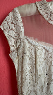 Vintage 1950s Ivory Lace Wiggle Dress With Sheer Collar