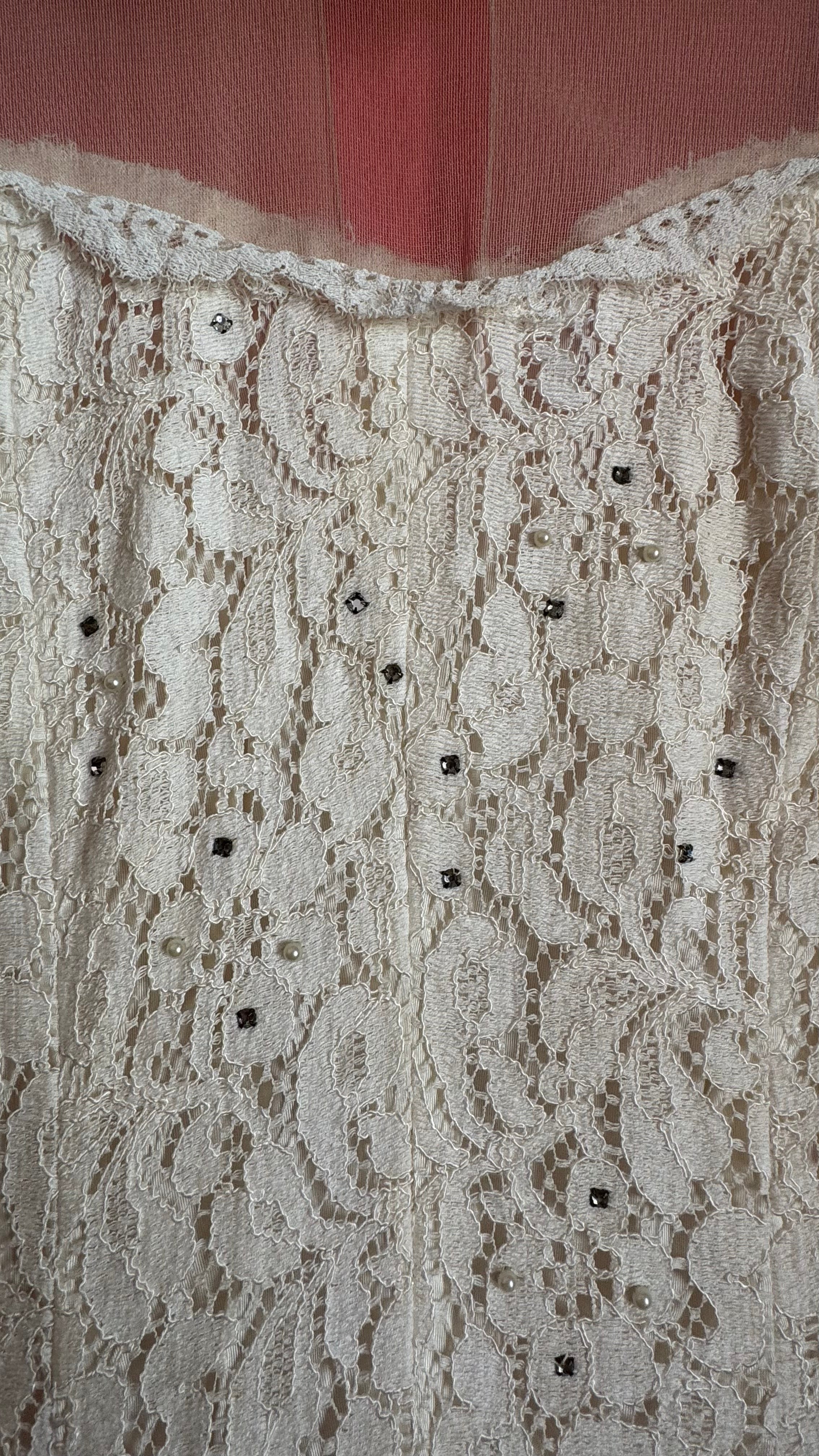 Vintage 1950s Ivory Lace Wiggle Dress With Sheer Collar