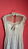 Vintage 1950s Ivory Lace Wiggle Dress With Sheer Collar
