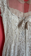 Vintage 1950s Ivory Lace Wiggle Dress With Sheer Collar