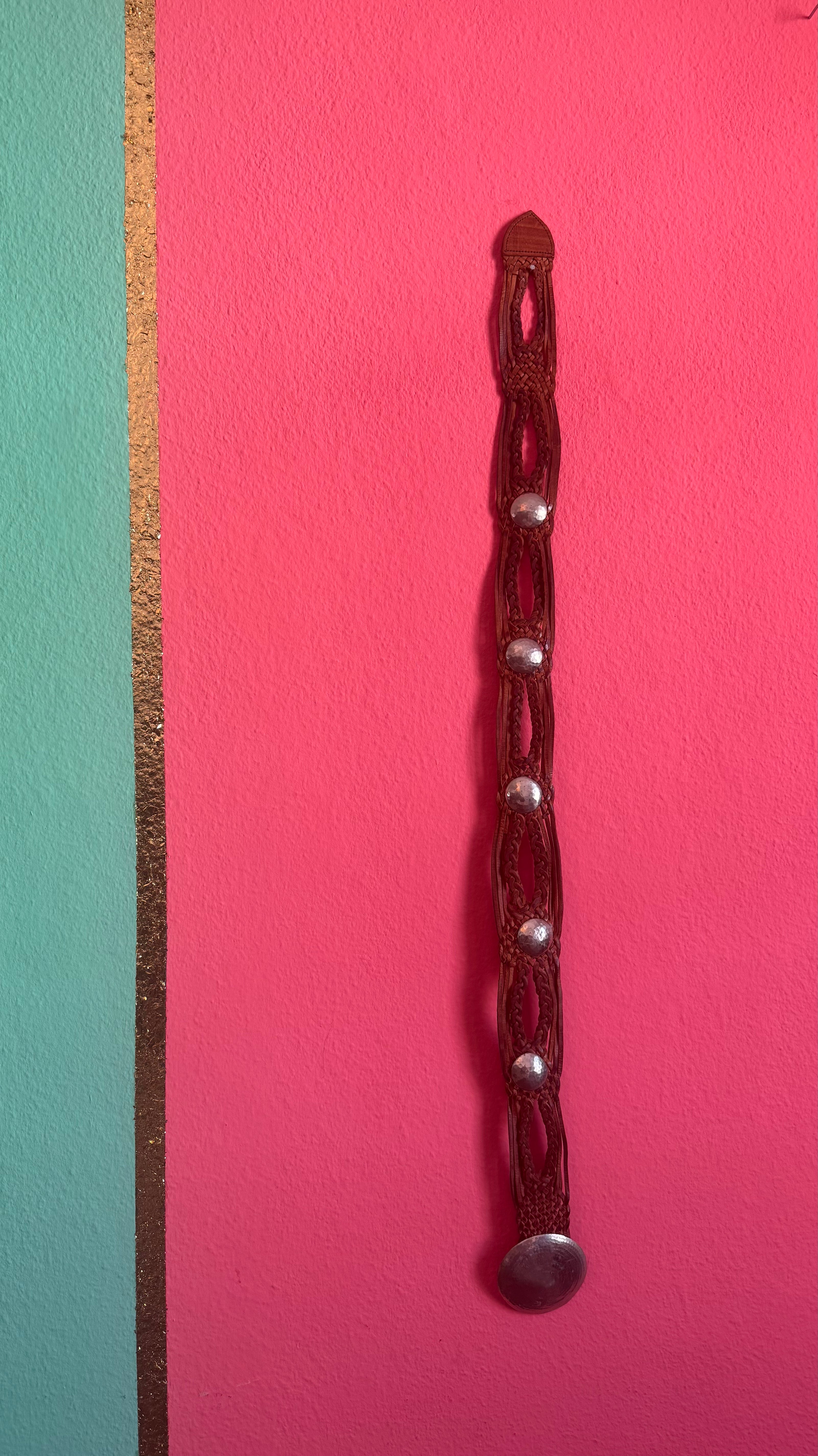 Vintage 1970s Brown Braided Leather Belt With Silver Buckle