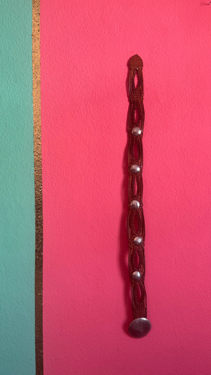 Vintage 1970s Brown Braided Leather Belt With Silver Buckle