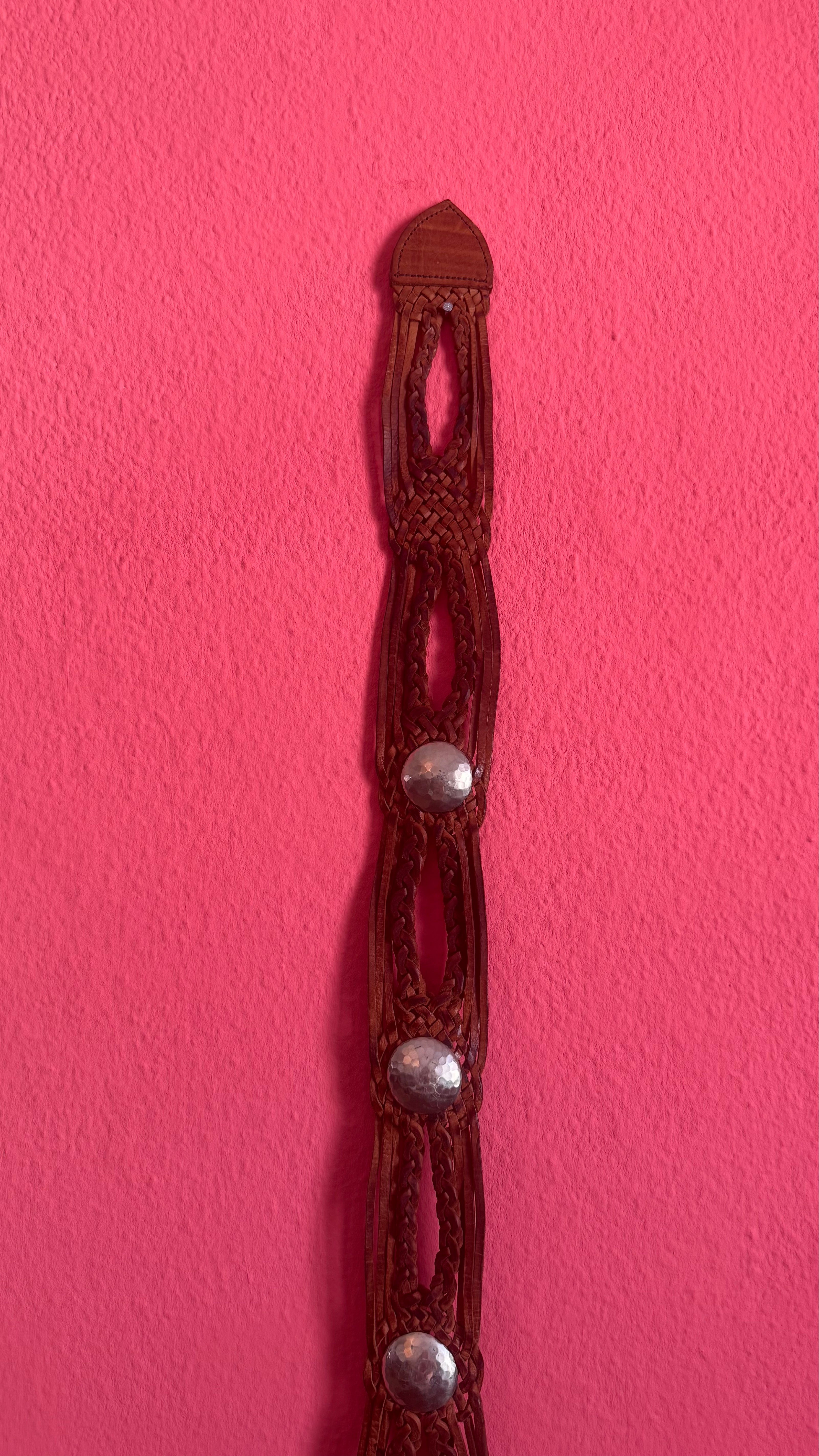 Vintage 1970s Brown Braided Leather Belt With Silver Buckle