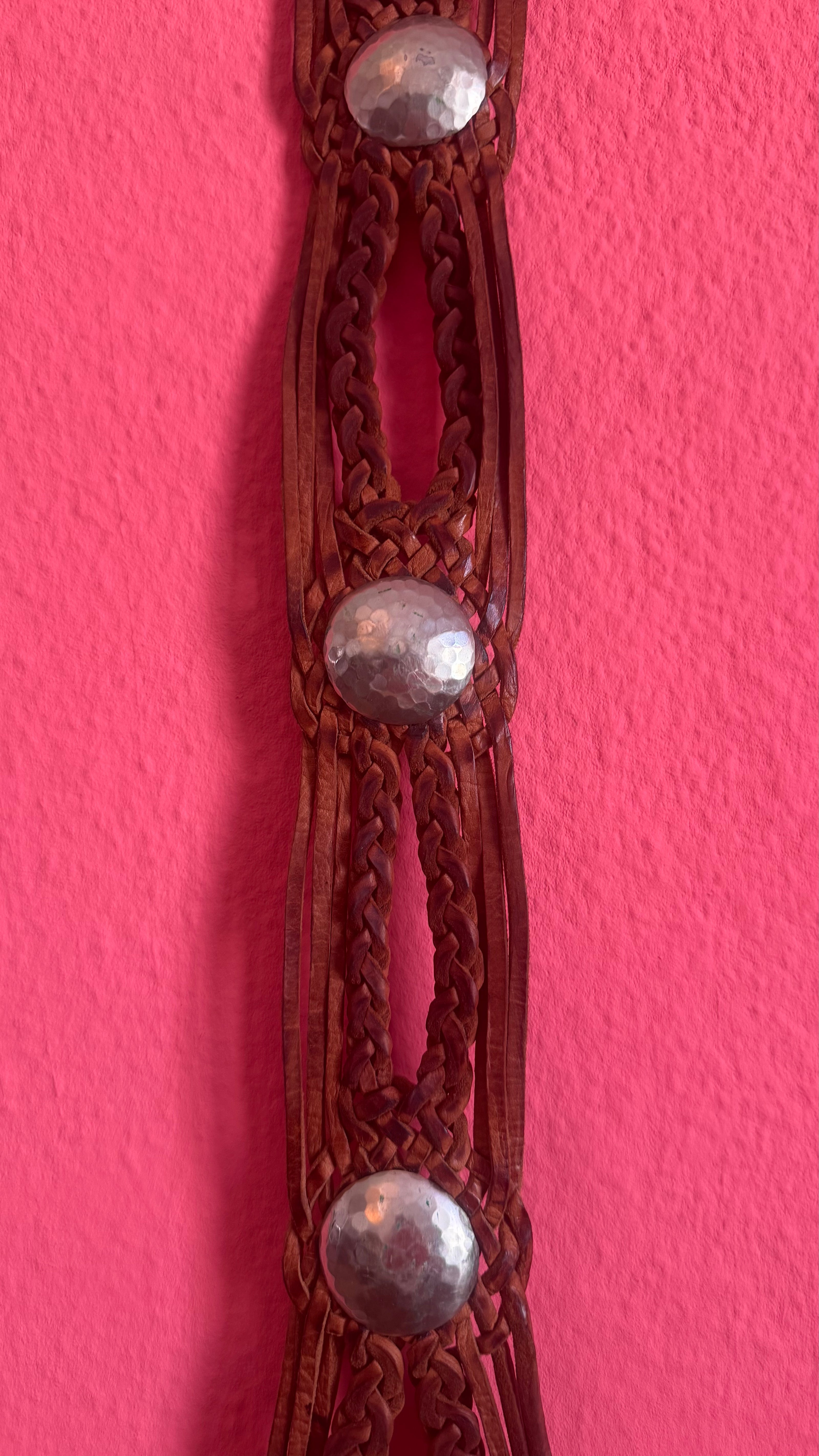 Vintage 1970s Brown Braided Leather Belt With Silver Buckle