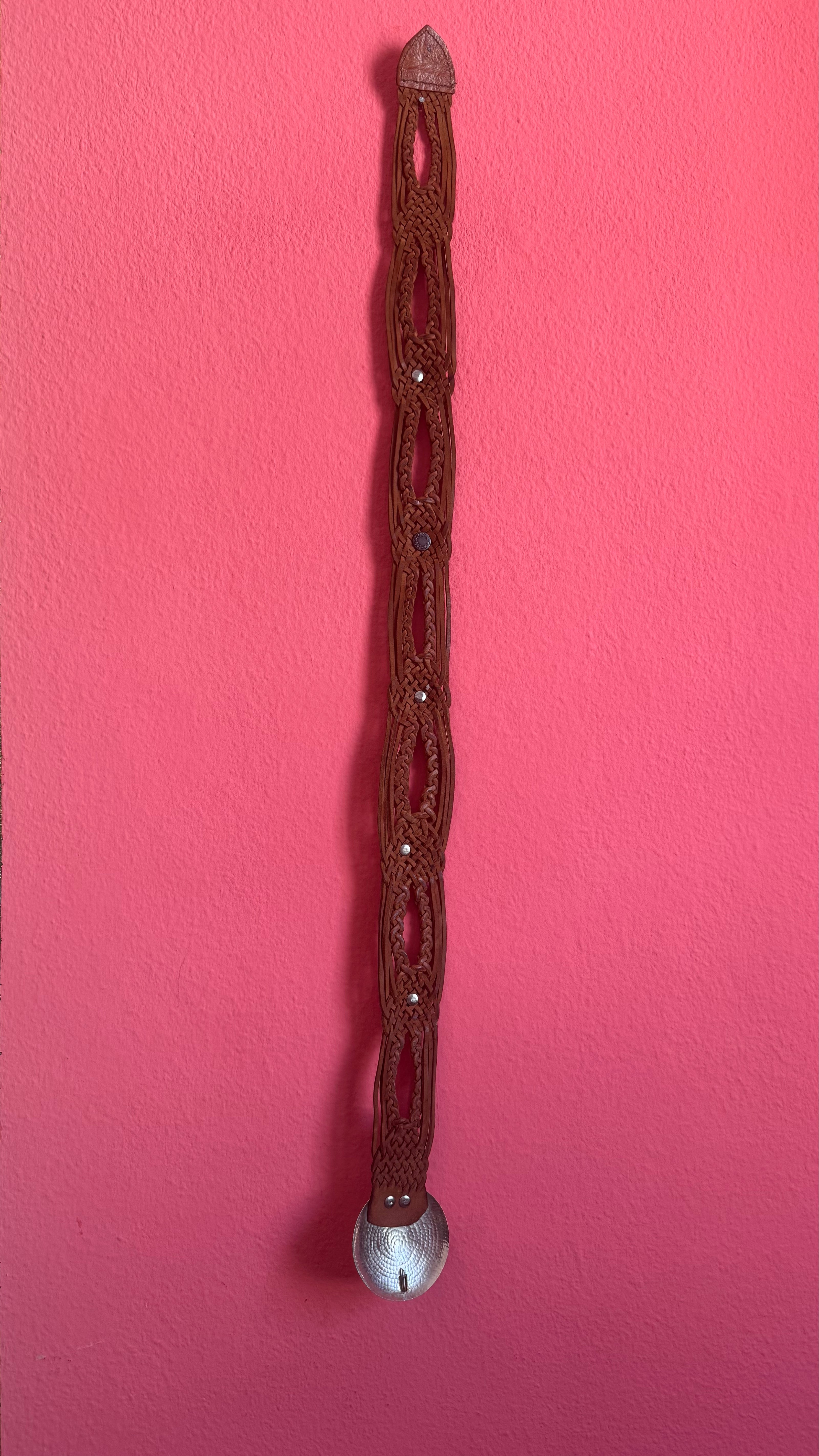 Vintage 1970s Brown Braided Leather Belt With Silver Buckle