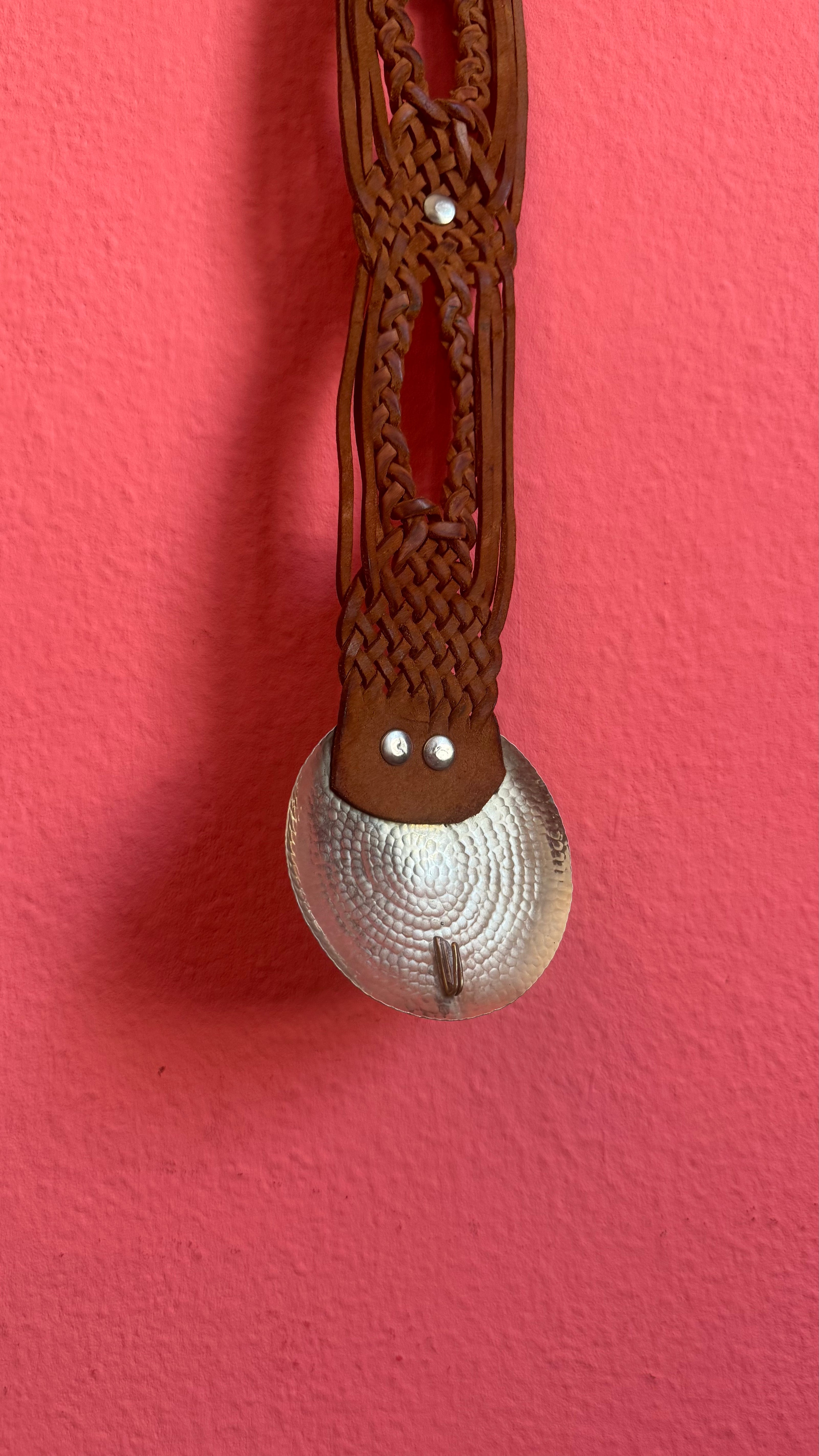 Vintage 1970s Brown Braided Leather Belt With Silver Buckle