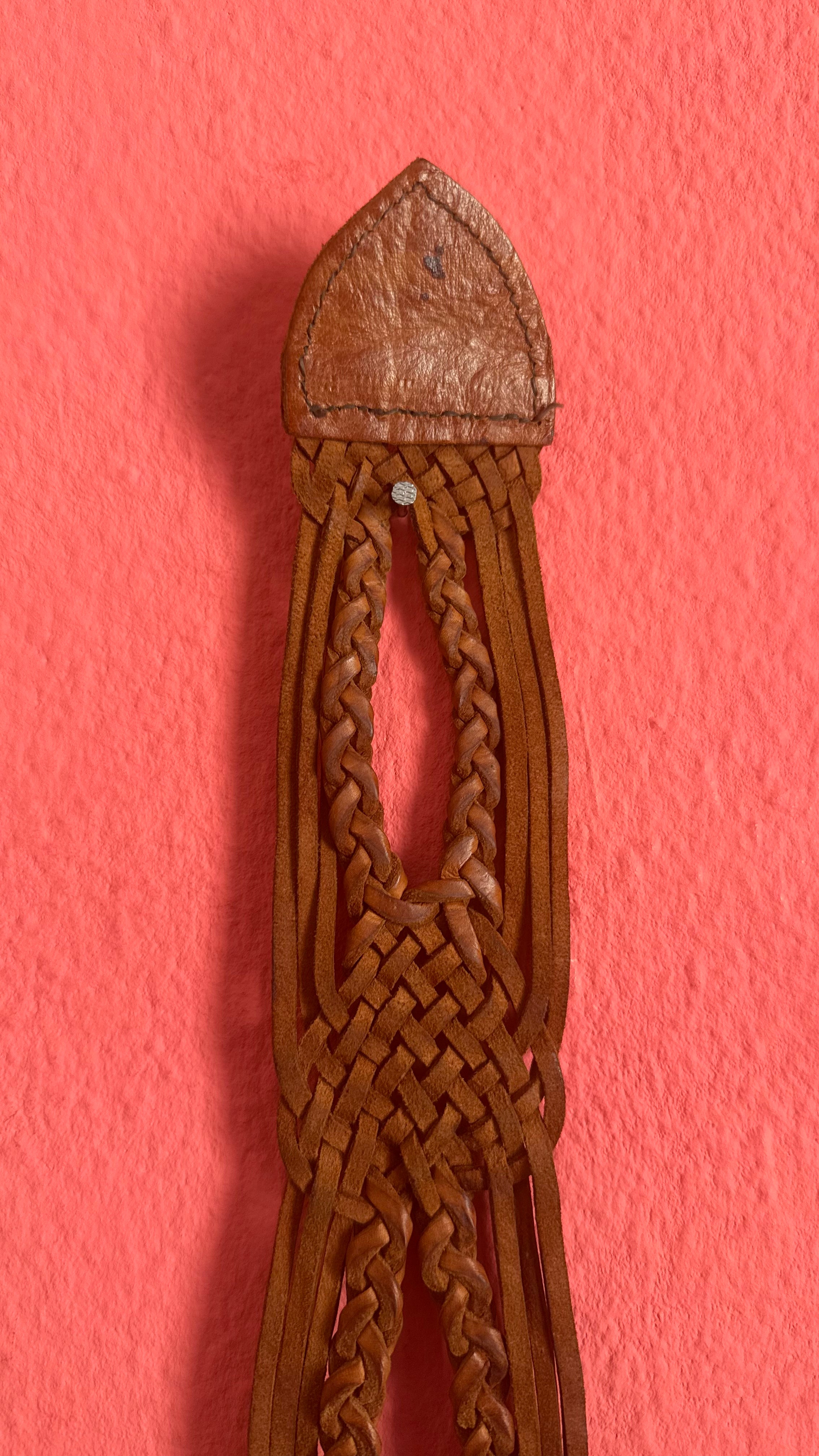 Vintage 1970s Brown Braided Leather Belt With Silver Buckle