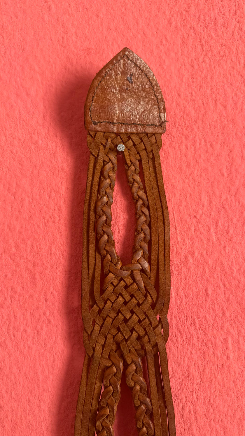 Vintage 1970s Brown Braided Leather Belt With Silver Buckle