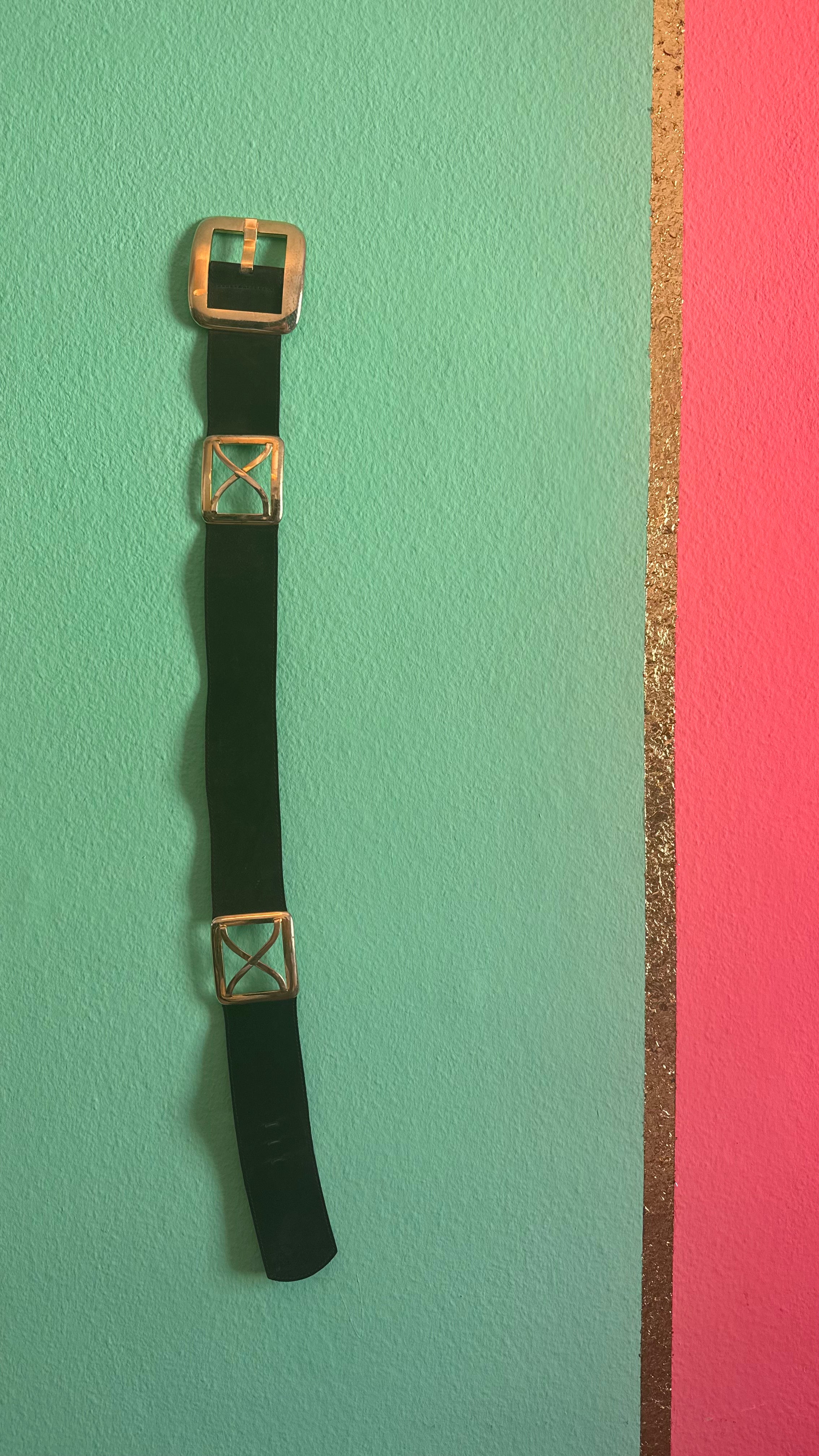 Vintage 1990s Black Leather Belt With Silver-Tone Buckles