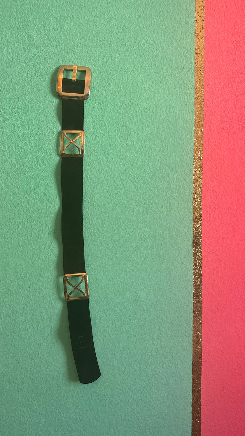 Vintage 1990s Black Leather Belt With Silver-Tone Buckles