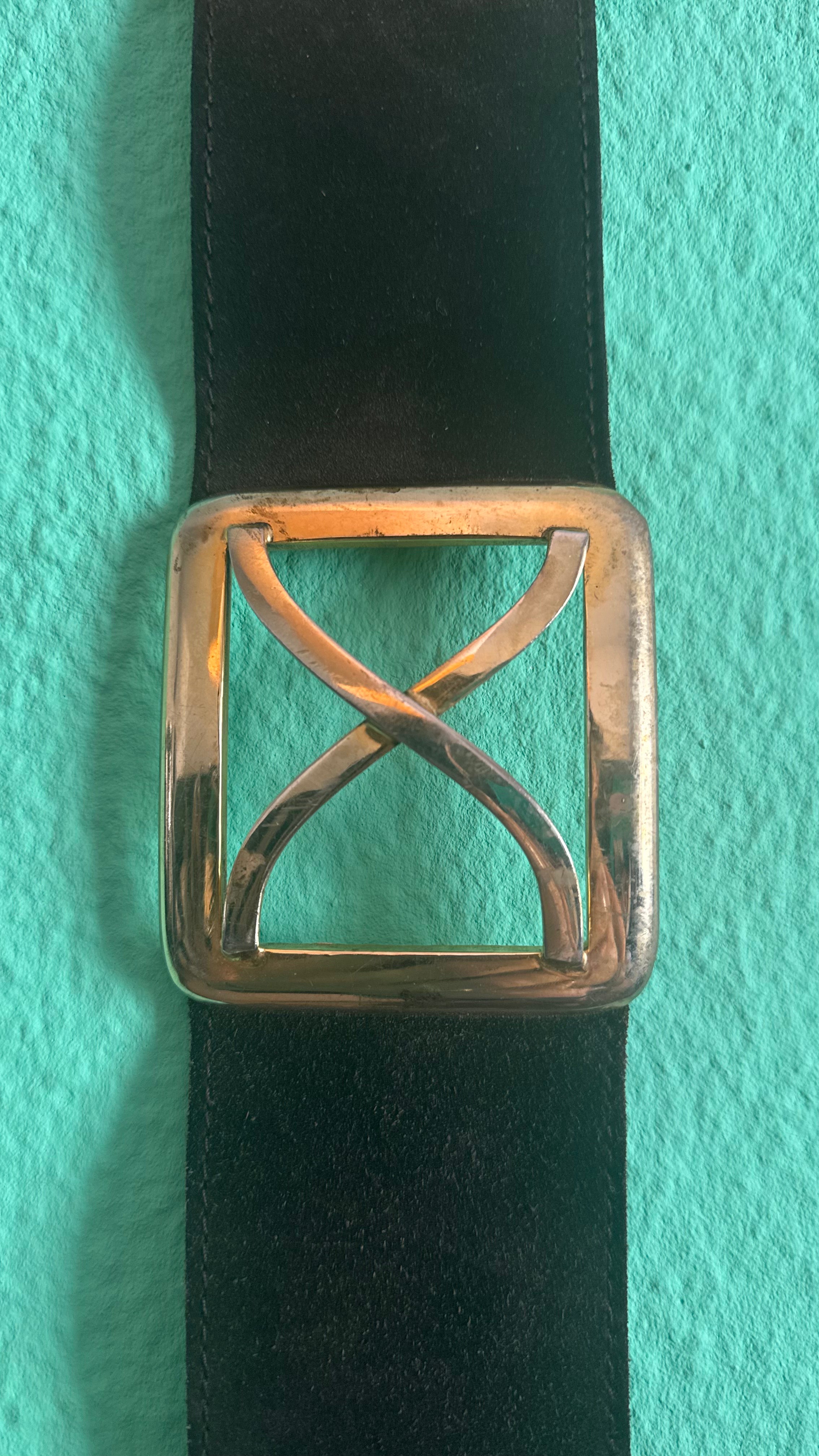 Vintage 1990s Black Leather Belt With Silver-Tone Buckles