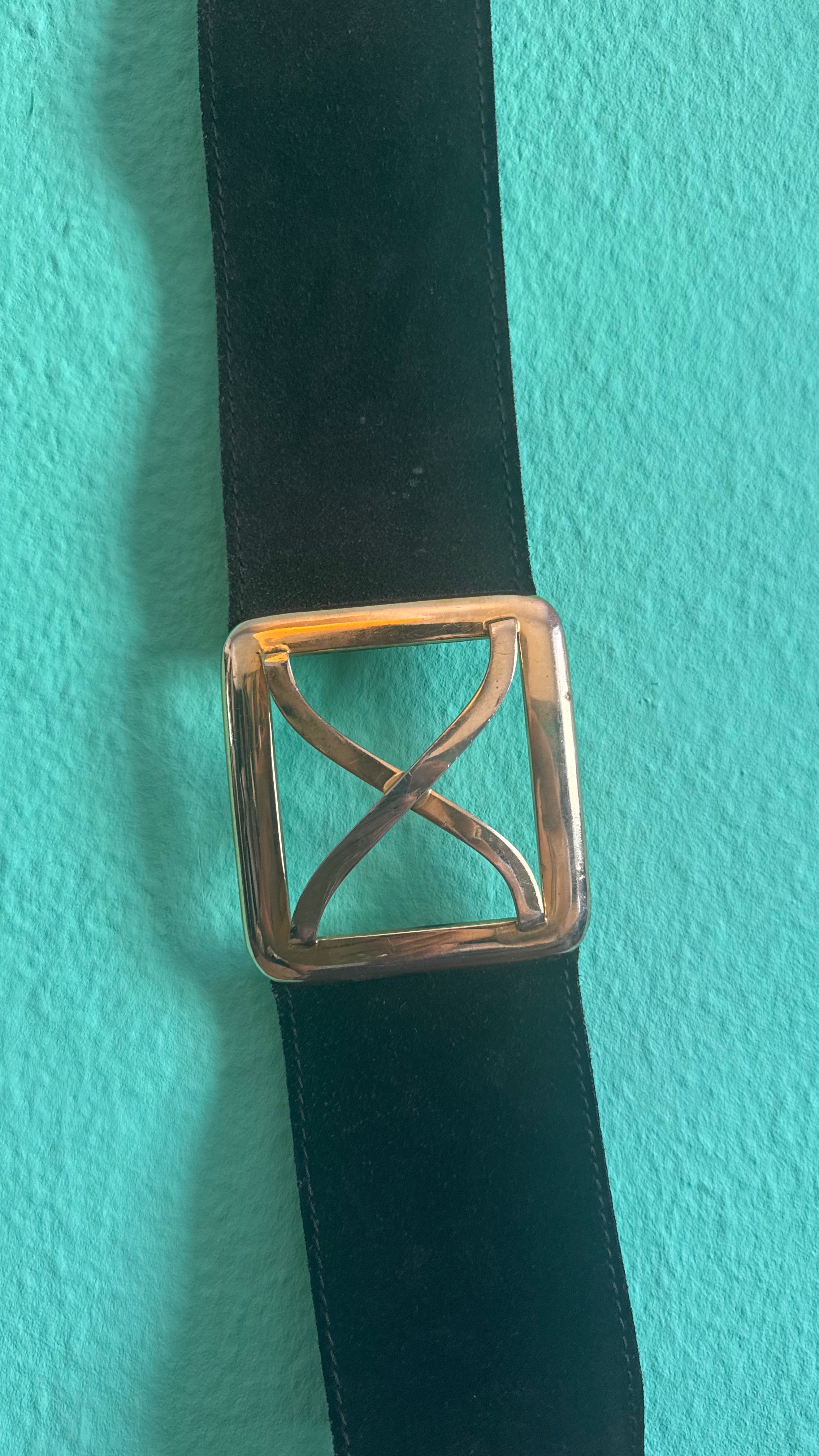 Vintage 1990s Black Leather Belt With Silver-Tone Buckles