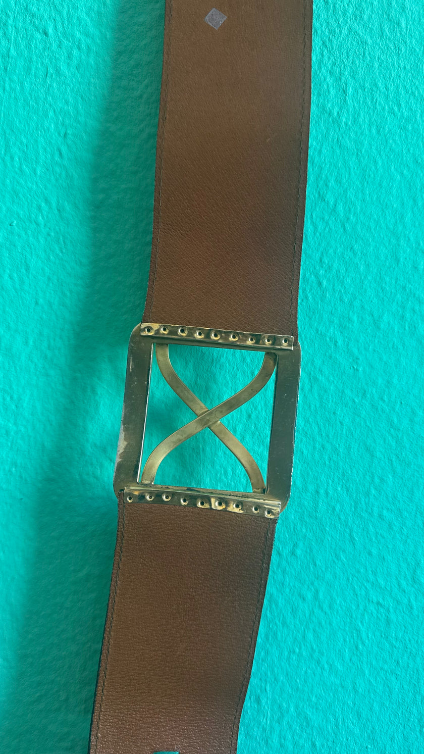 Vintage 1990s Black Leather Belt With Silver-Tone Buckles