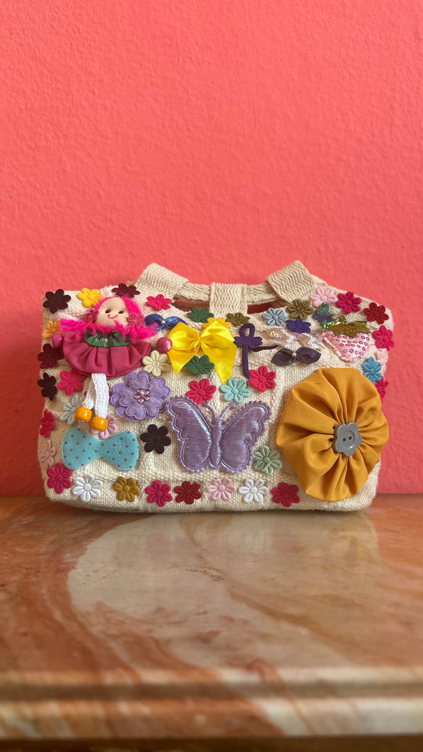 Vintage 1990s Handmade Embellished Canvas Bag
