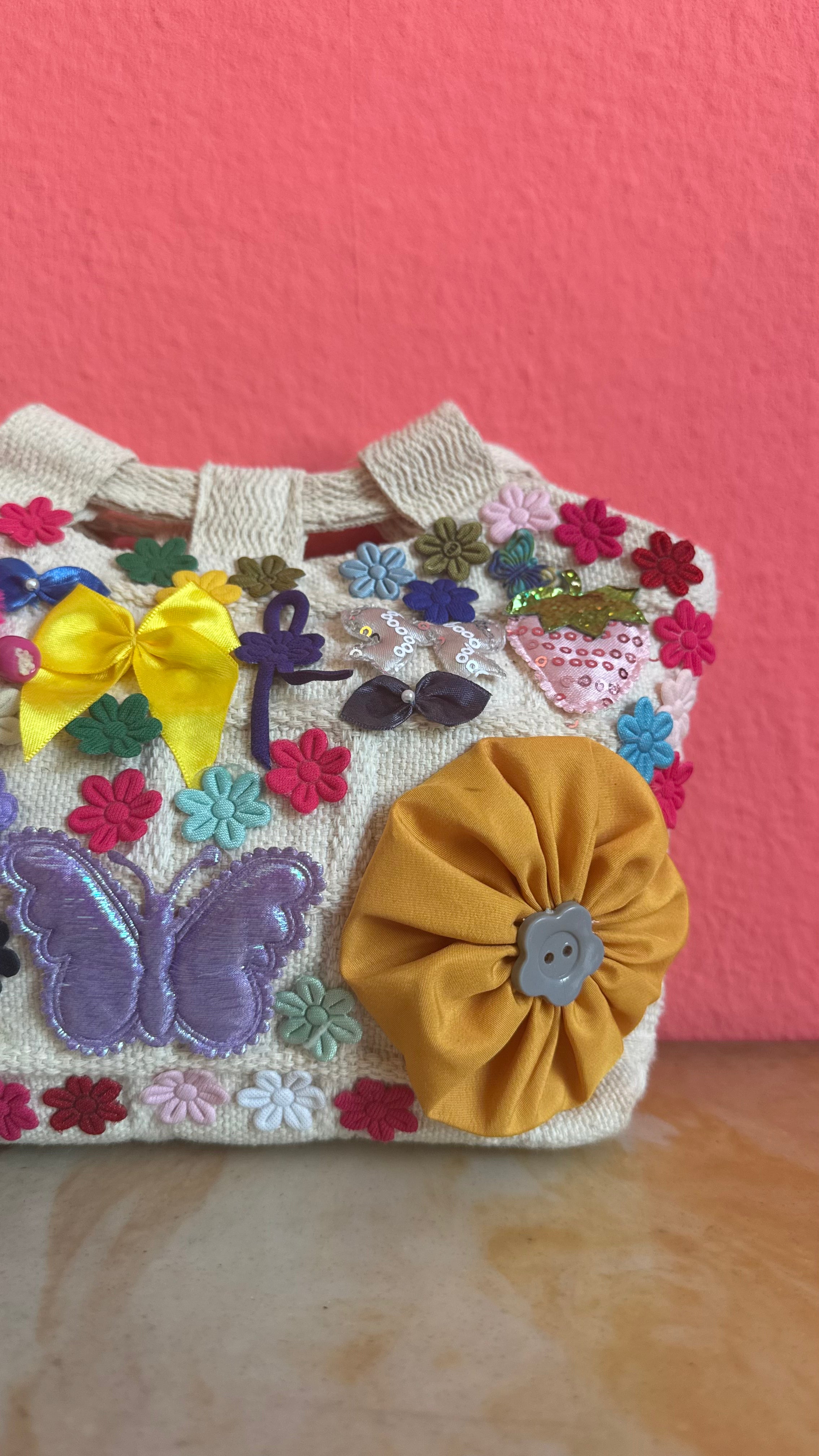 Vintage 1990s Handmade Embellished Canvas Bag