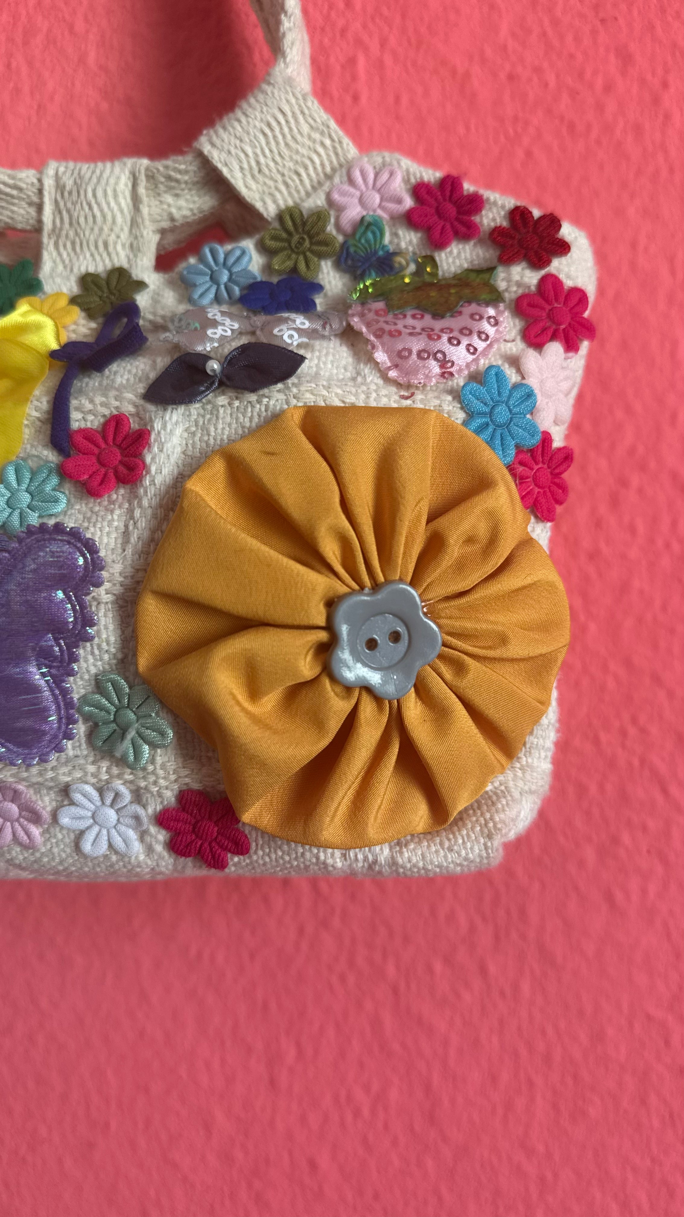 Vintage 1990s Handmade Embellished Canvas Bag