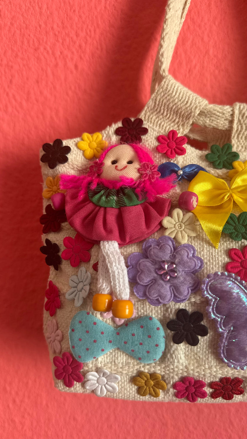 Vintage 1990s Handmade Embellished Canvas Bag