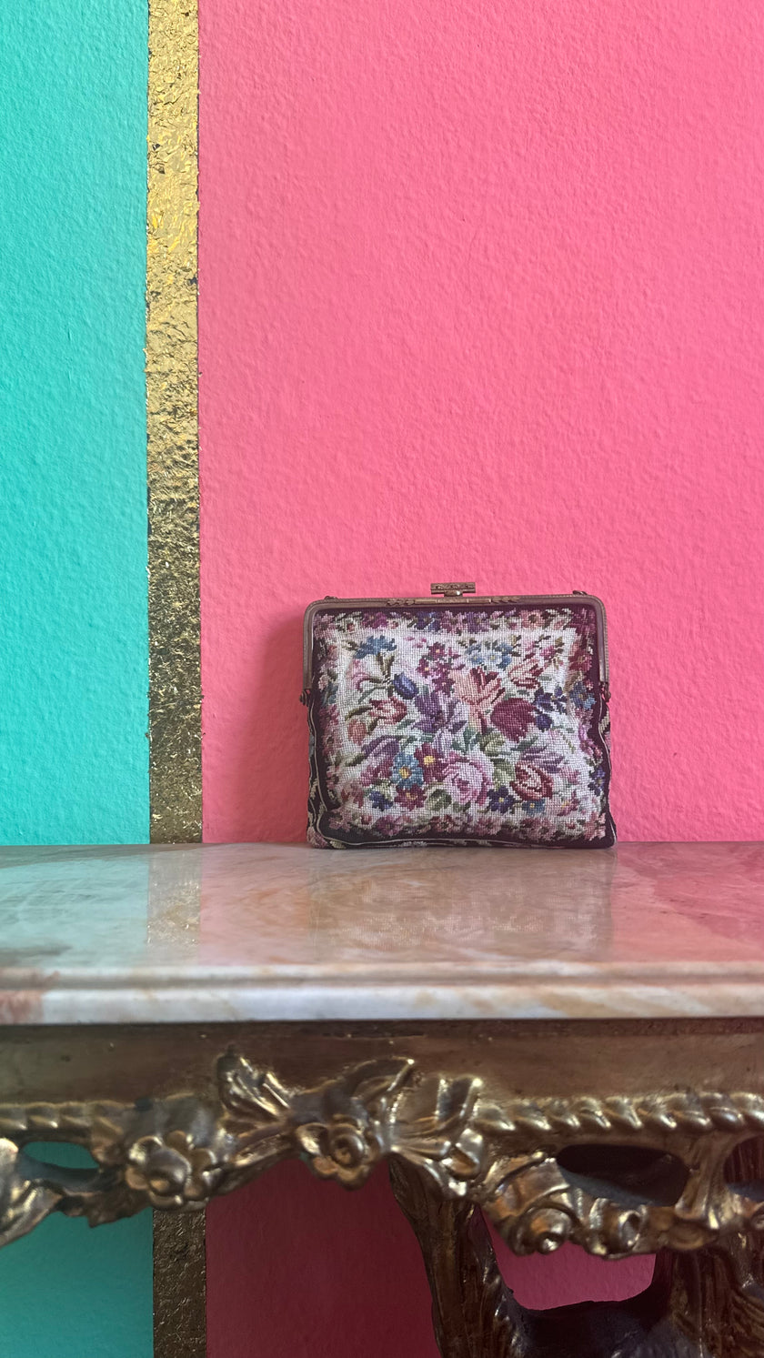 Vintage 1950s Floral Needlepoint Tracht Bag