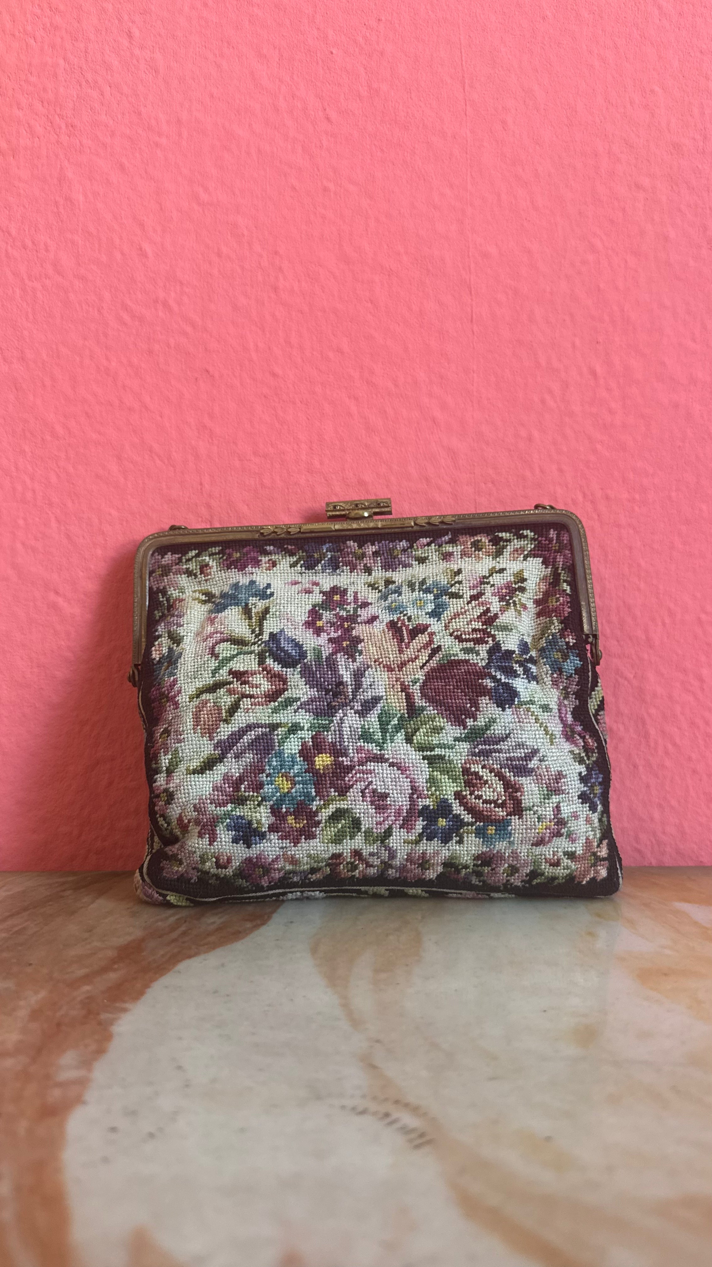 Vintage 1950s Floral Needlepoint Tracht Bag