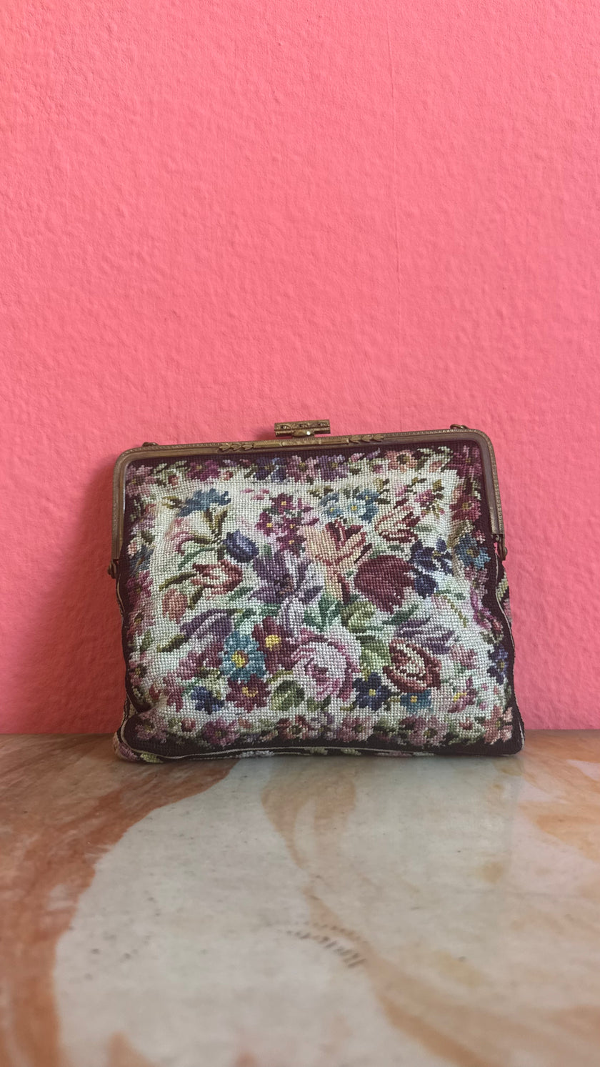 Vintage 1950s Floral Needlepoint Tracht Bag
