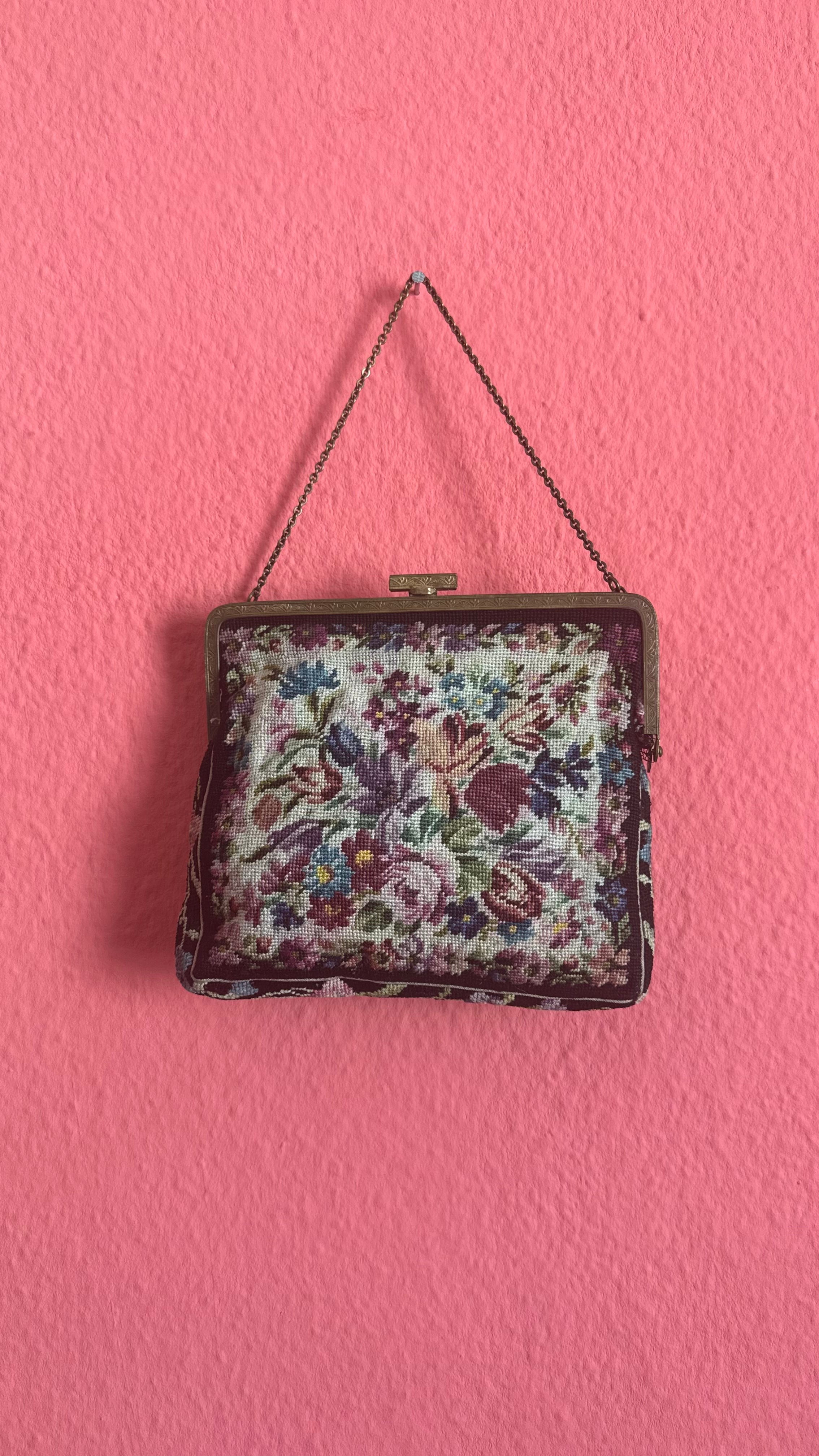 Vintage 1950s Floral Needlepoint Tracht Bag