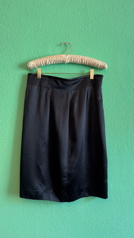 Vintage 1980s Black Silk Rayon Pencil Skirt by Escada