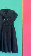 Vintage 1940s Black Silk Faille Sailor Collar Dress